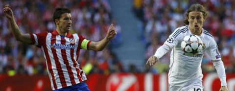 Gabi (Atlético) y Modric (Real Madrid), durante la final de Lisboa.